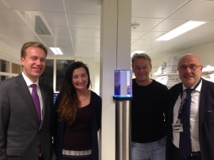 Mr. Børge Brende, the Minister of Foreign Affairs together with May-Britt Moser, Edvard Moser and the Dean at the The Faculty of Medicine, NTNU, Stig Slørdahl.