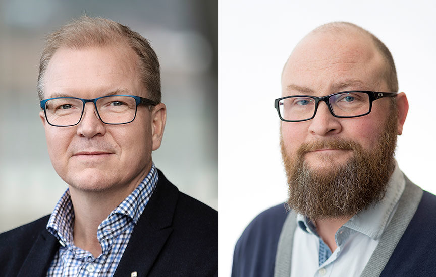 Portrettbilder av Björn Gustafsson, og Arild Skaug Hansen. 