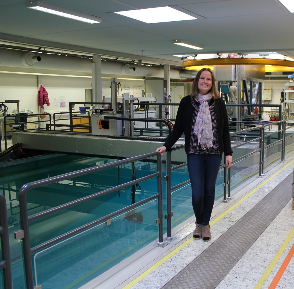 Ellen in the lab at Kongsberg Maritime Subsea